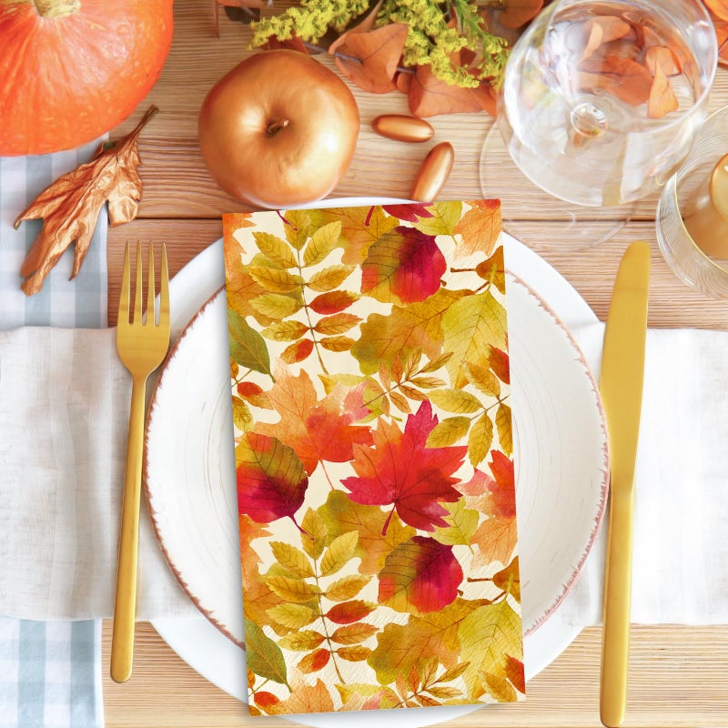 JarThenaAMCS 50 Pcs Fall Leaves Guest Napkins Autumn Maple Leaf Disposable Napkins Watercolor Dinner Hand Paper Napkin for Bathroom Thanksgiving Holiday Party Table Supplies - Image 3